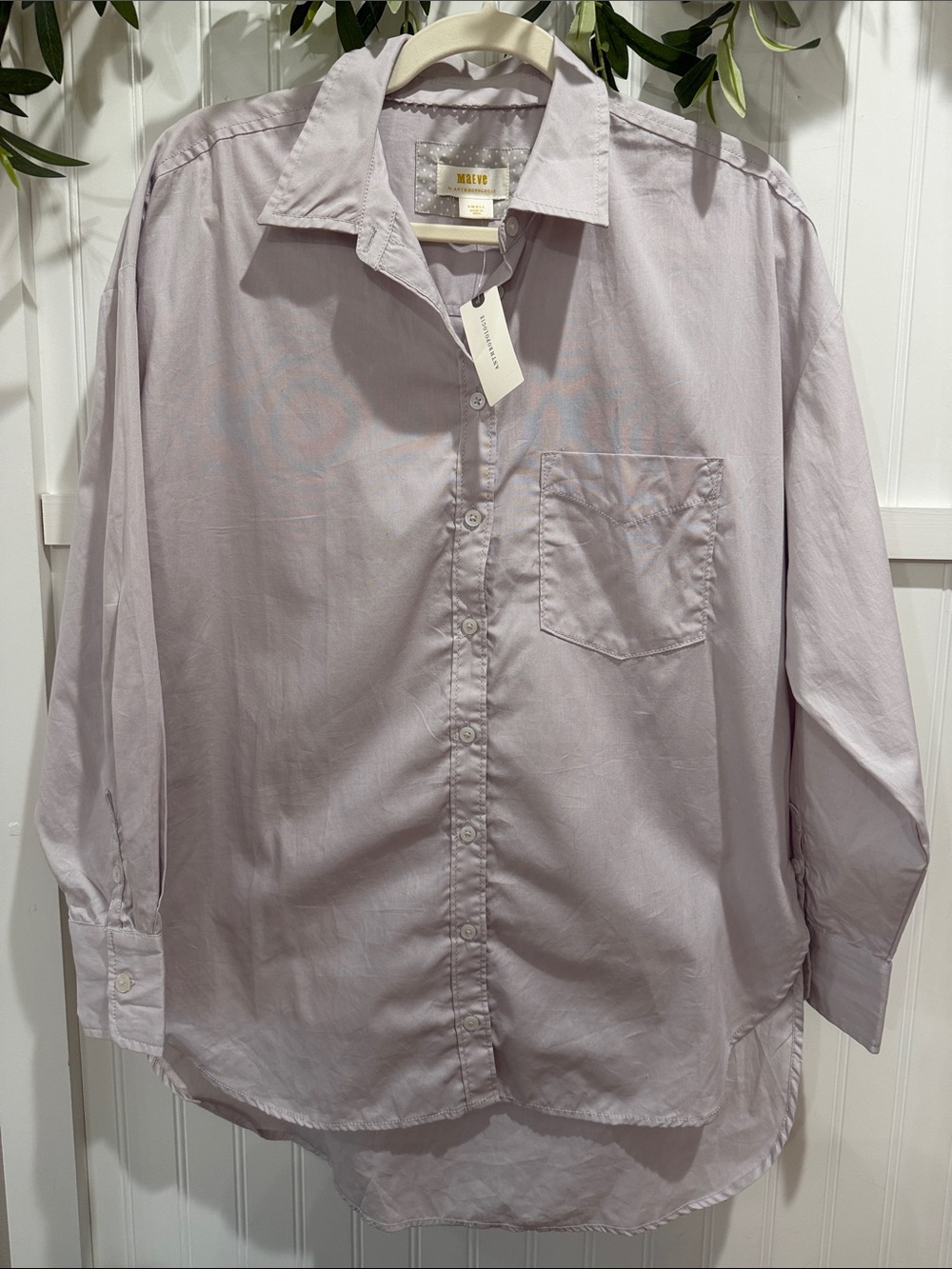 NWT! #964 Anthropologie MAEVE Light Lavender Relaxed Button-Down Cotton Oxford
